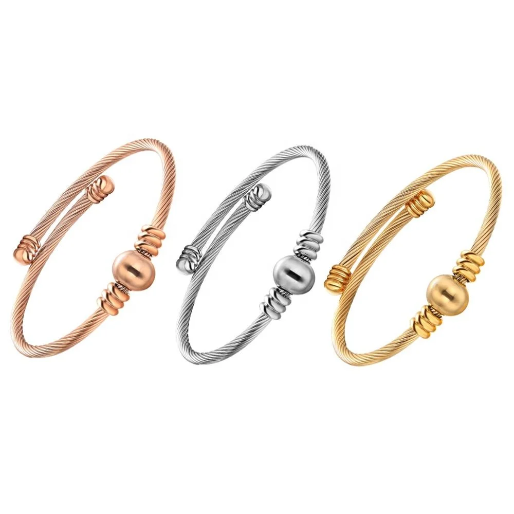 

Loftily Jewelry Fashion Stainless Steel Jewelry Adjustable Bracelets Bangles Stackable Cable Mesh Bangles For Women, Rose gold & gold customization