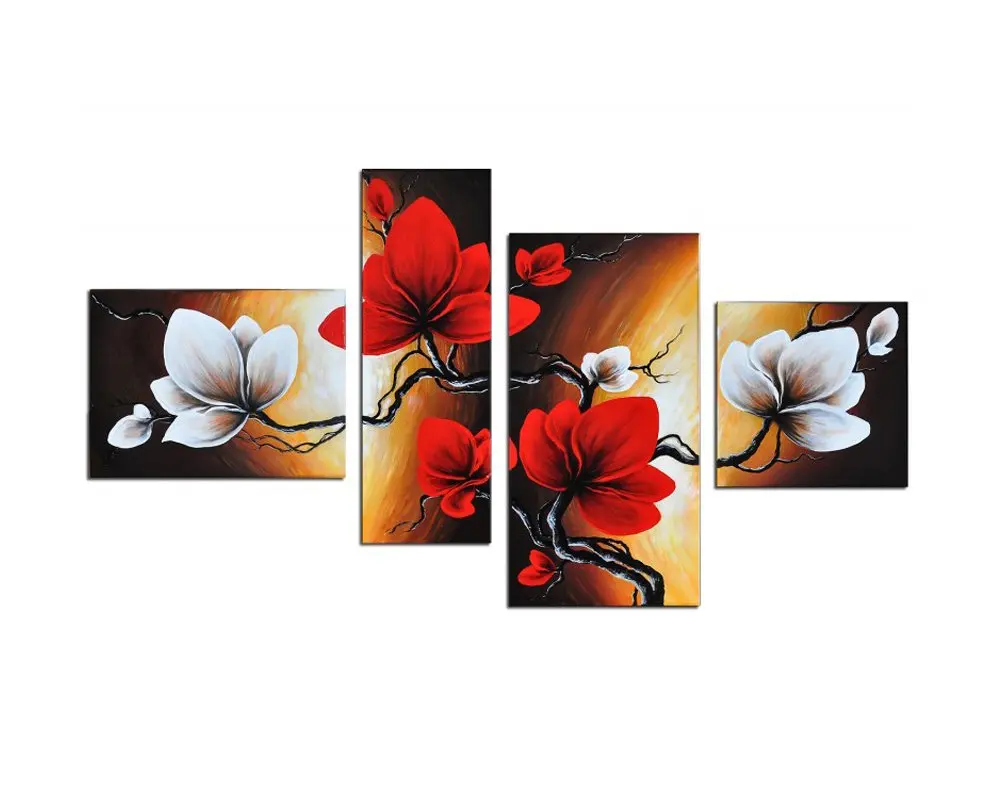 Buy Noah Art Modern Flower Artwork Spring Blooming Tulip Flowers Pictures 100 Hand Painted Flower Oil Paintings On Canvas 4 Panel Framed Red Flower Wall Art For Bedroom Home Decorations In Cheap Price