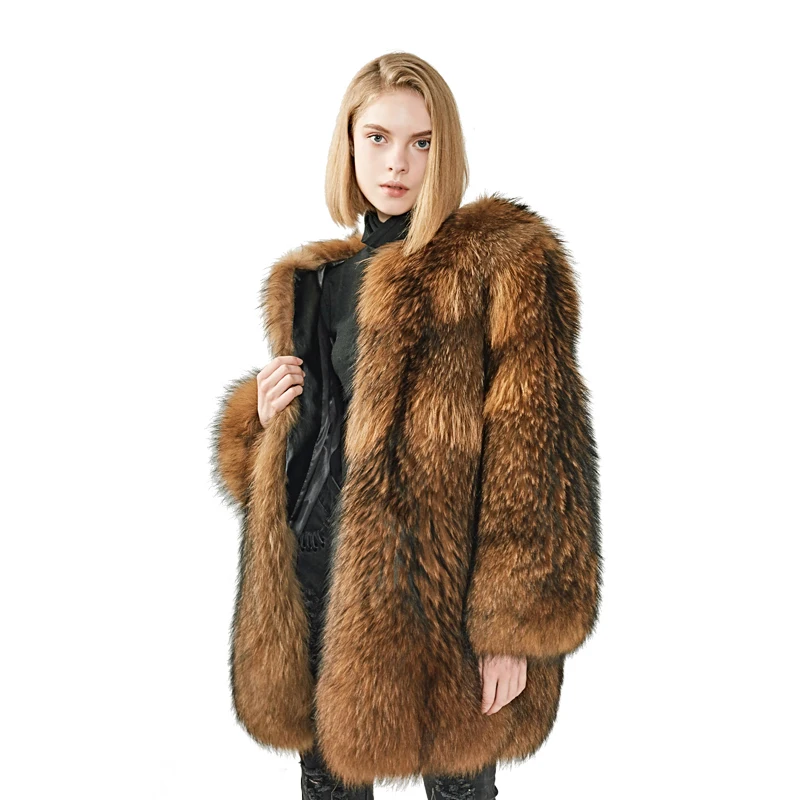 

Factory Customize Natural Fur Coat Women Winter Fluffy Raccoon Fur Coat