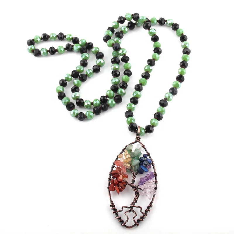 

Fashion Bohemian Jewelry Women Ethnic Necklace black white Glass Crystal Necklace 7 Chakra Life Pendant Necklace
