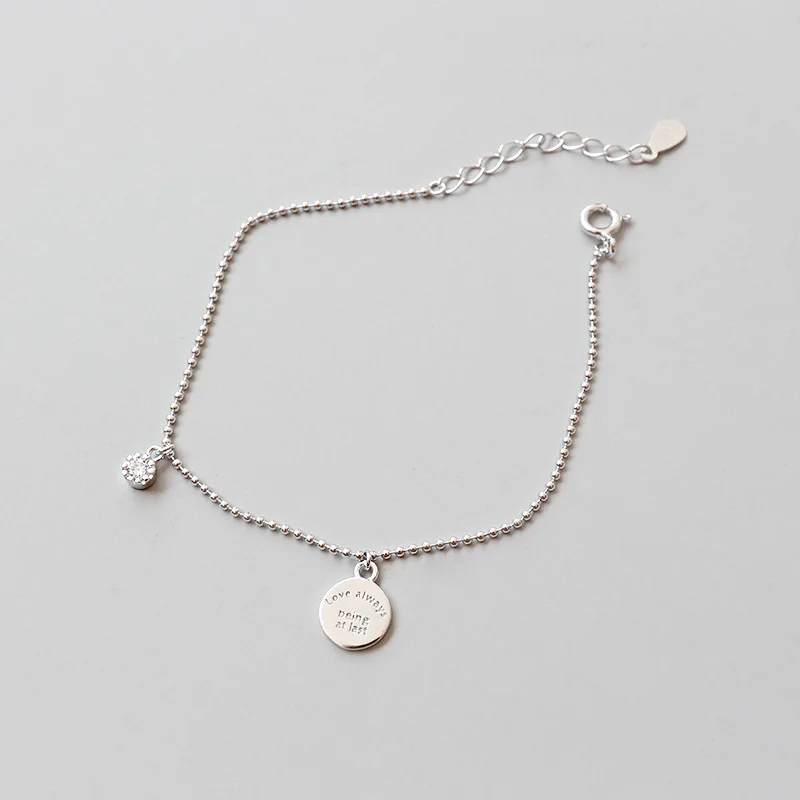 

925 sterling silver round charm zircon bracelet