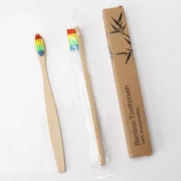 

Bamboo toothbrush flat handle rainbow bristle custom logo manufacturer