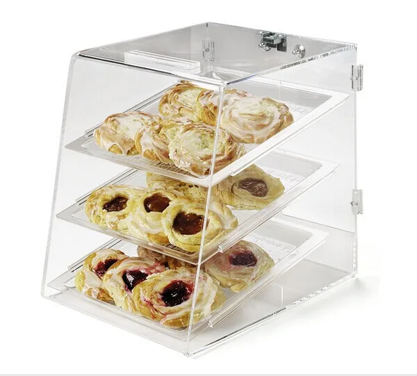Factory Custom Acrylic Bakery Pastry Display Case Acrylic Fresh Bread Display Stand Dessert