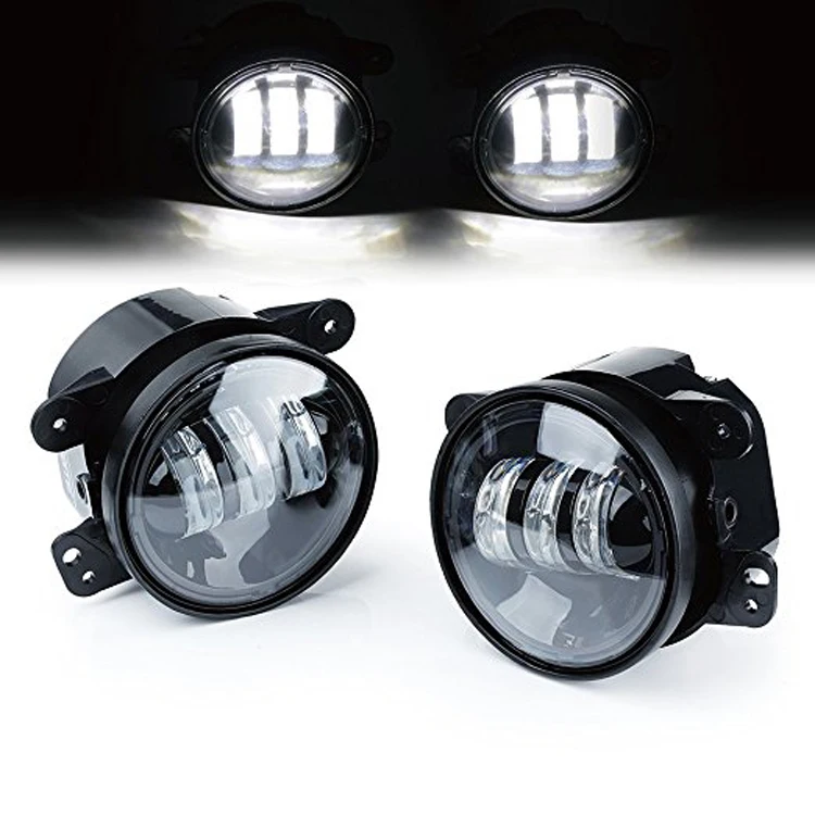 A pair mini 4 inch auto Round Led Fog Lights 4D Projector lens White 6000K DRL Fog Lamps For Jeep Dodge Journey Magnum Charger