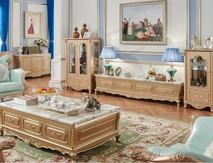 Luxury French Rococo Style TV Stand - Solid Wood Cabinet