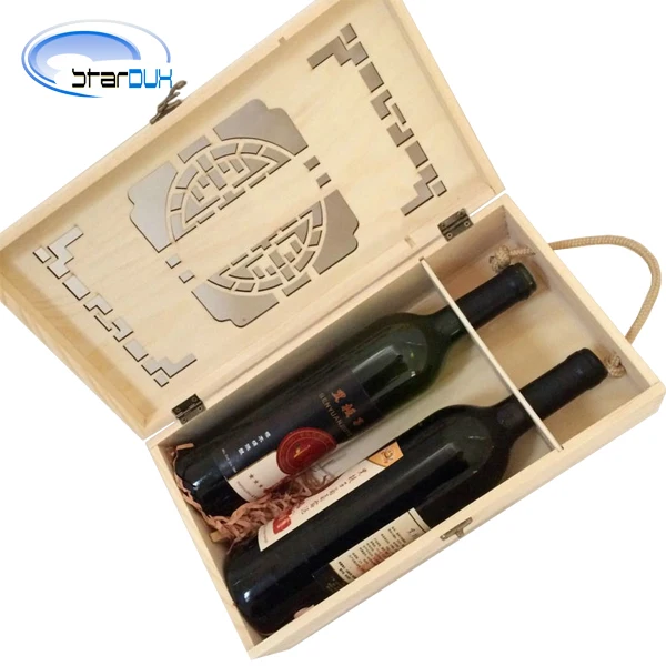 
2018 New Designed 2 Bottle Hinged Birch Plywood Wooden Wine Box 