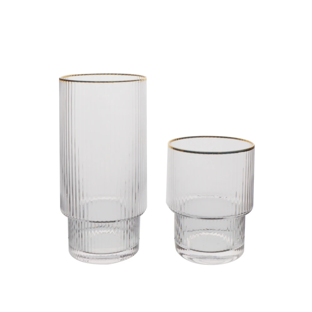 New Fanishonable Ripple Glass Cup with Gold Rim