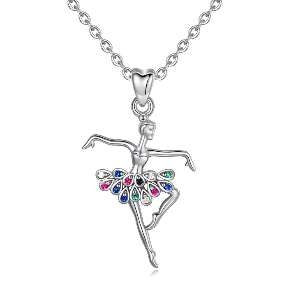 

Colored cz Ballet Dancer Pendant Ballerina Dance clavicle chain Necklaces