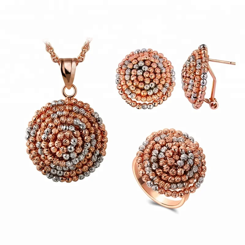 

VANFI Classic Wholesale Copper Round Brass Rose Gold Handmade Beaded Jewellery Set Necklace Earrings Ring Jewelry Set For Women