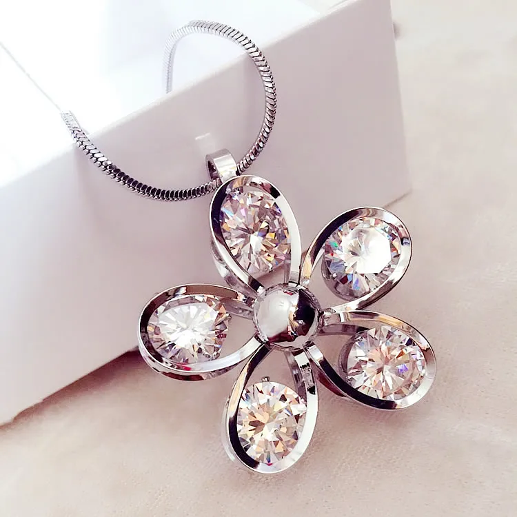 

New Arrival Women Exquisite All-match Korean Jewelry Crystal Pendant Accessories Lady Plum Sweater Chain Necklace