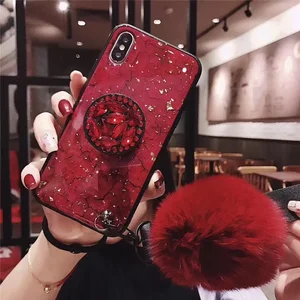 Glitter Phone Case Plush Ball Strap iPhone