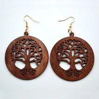 

Brown Hollow Round Tree of Life Wooden Drop Earrings Round Tree of Life Wood Earrings