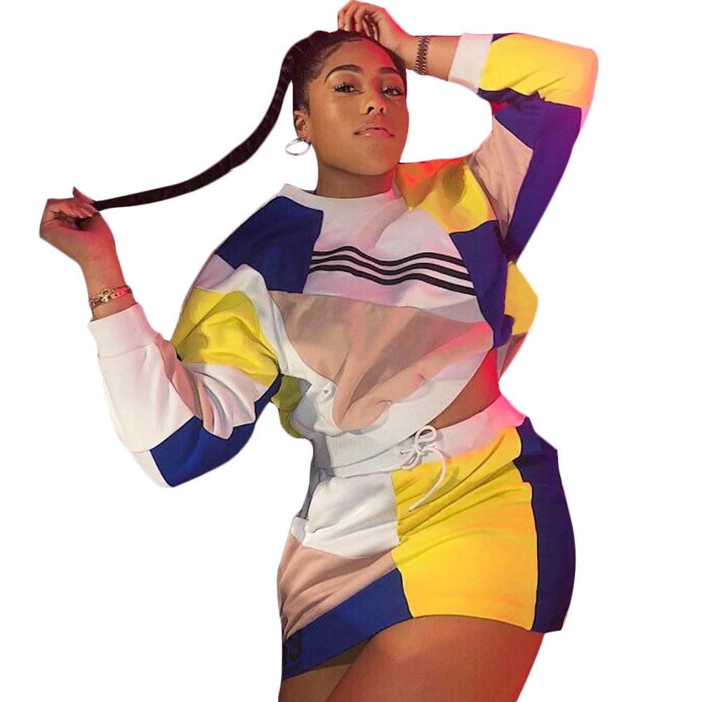 

women fashion patch contrast color skirt two piece set SN3477, N/a