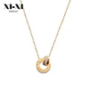 18K Gold Plated Crystal Double Ring Roman Numbers Statement Necklace