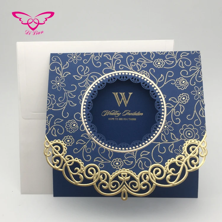 
Three Fold Bright Blue Elegant Card Invitation Wedding 