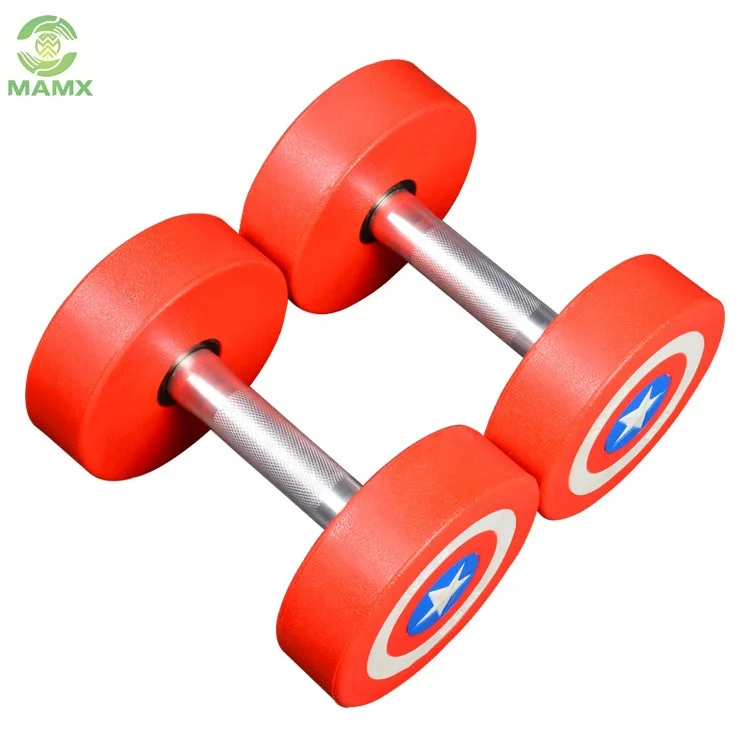 

Captain America Heavy Weight Fixed Rubber PU coated steel Dumbbell, Red