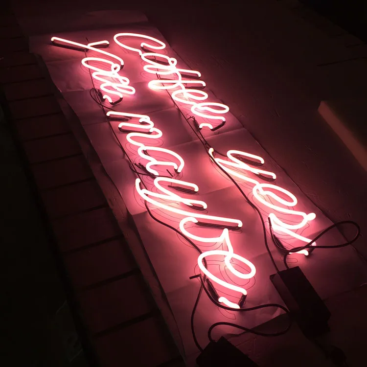 Custom Made Glass Tube Neon Sign Pink Color Neon Light Sign For Indoor ...