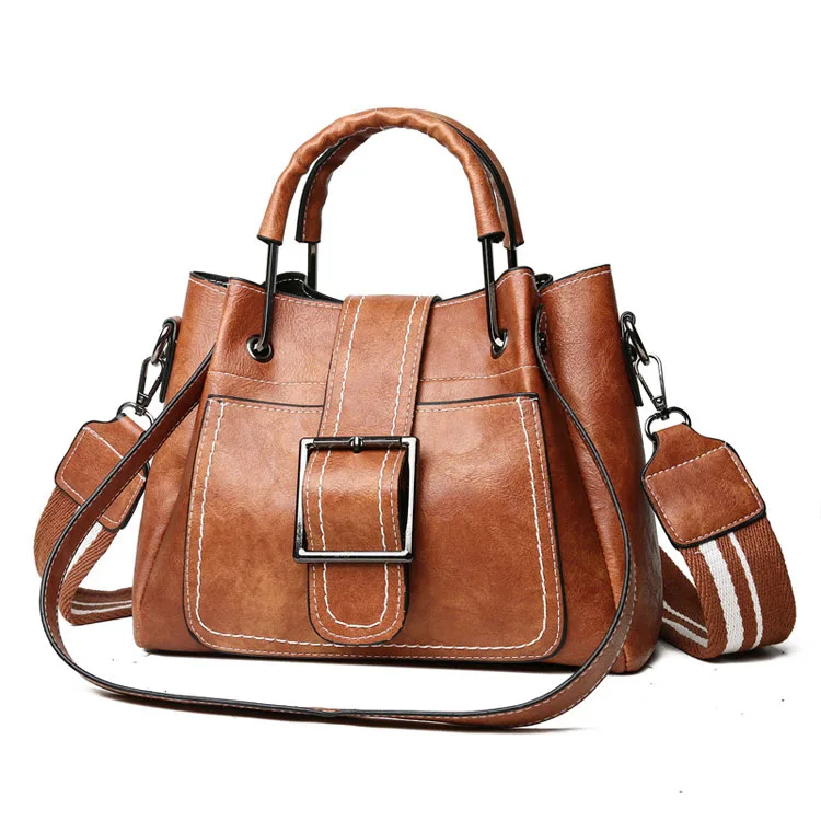 

Bag Female 2020 New Korean Retro Bucket Bag Wide Shoulder Single Shoulder Handbag Oblique Handheld Girl Bag, 3 colors