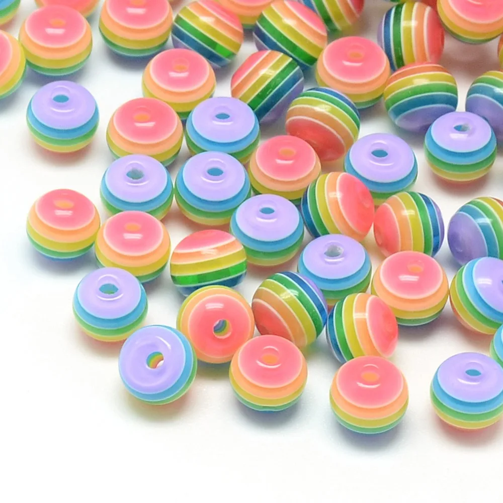 

Pandahall Colorful Transparent Round Stripe Resin Beads