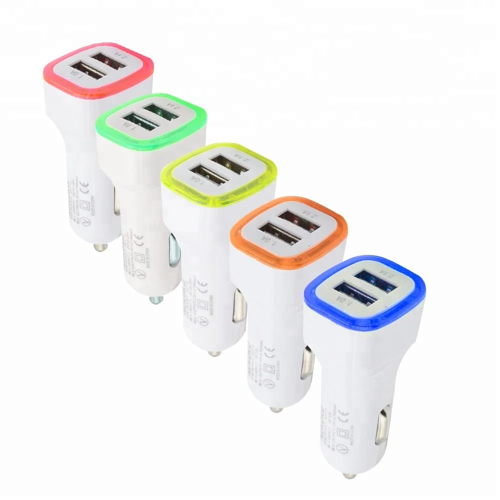 

LED Car Charger Dual Usb Charger Car Adapter For IOS Android Mobile Phone, Pink;blue;yellow;green;orange