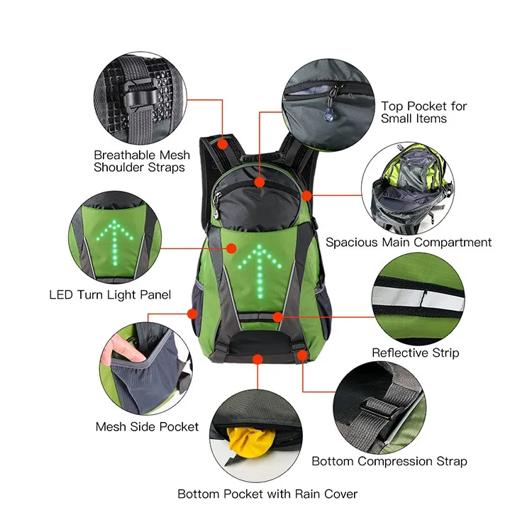 Wireless Led Flashing Light Turn Signal Backpack For Cycling Hiking ...