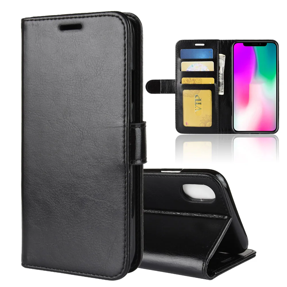 R64 PU Stand Card Holder Wallet Flip Leather Case For iPhone XR