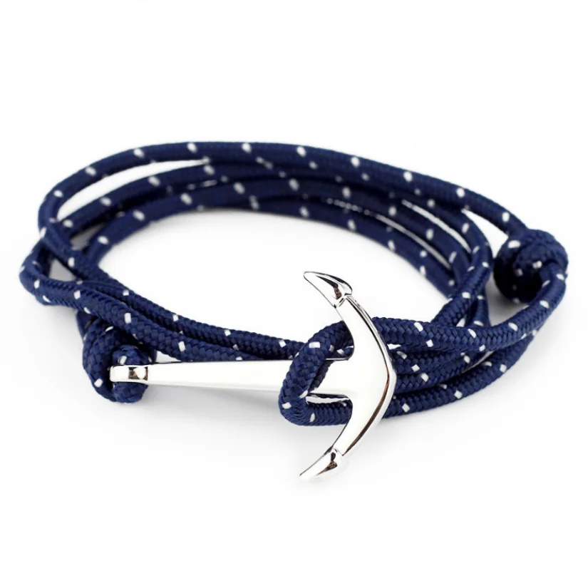 

Wholesale anchor jewelry logo custom anchor bracelet  nautical nylon rope navy anchor bracelet