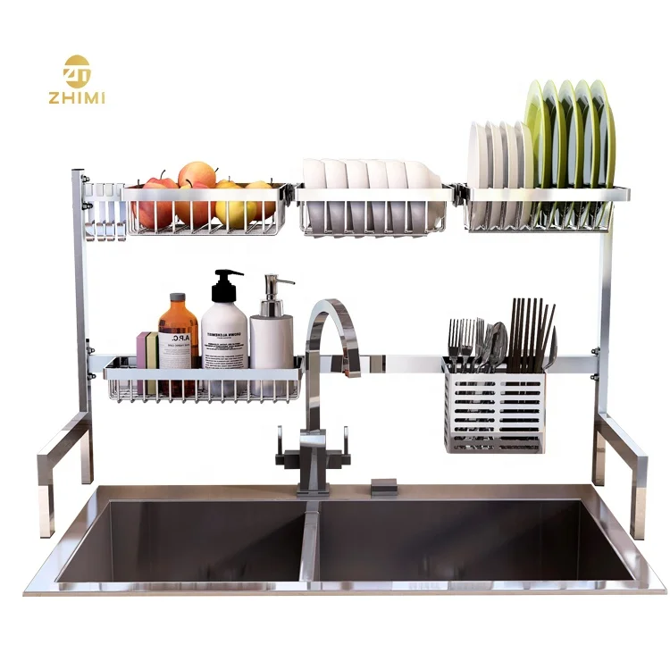 

High Quality 304 Stainless Steel Kitchen Accessories Drainer Storage Holder Kitchen Over the Sink Dish Drying Shelf Rack