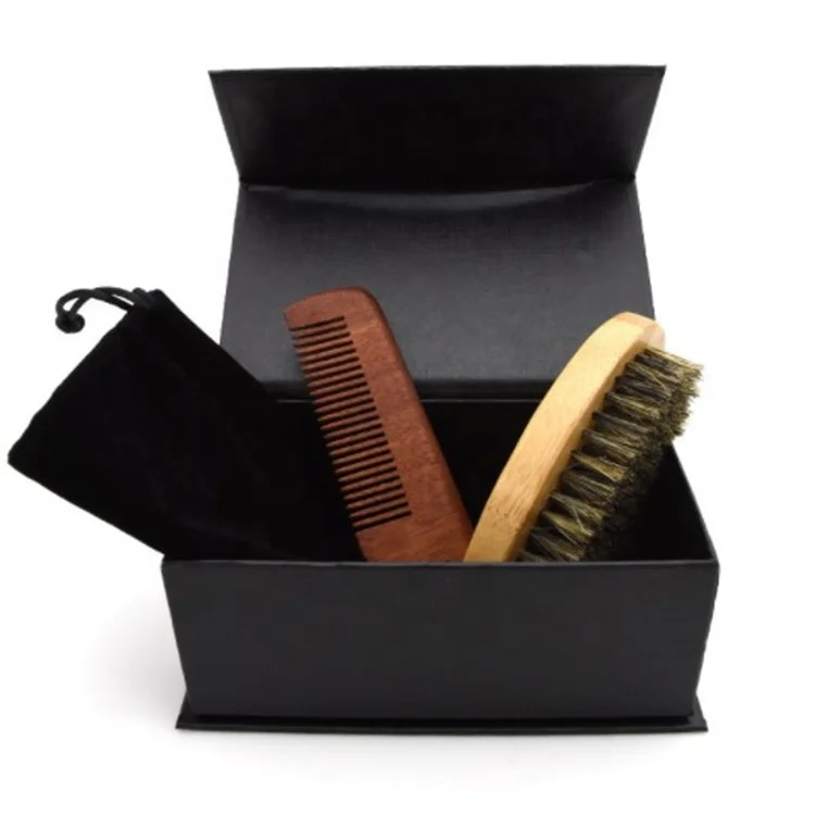 

Best Natural Wooden 100%Boar Bristle Hair Beard Brush Kit For Men, Picture