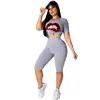 women tracksuit embroidery sequins short sleeve tee top knee length pants suit 2pcs set