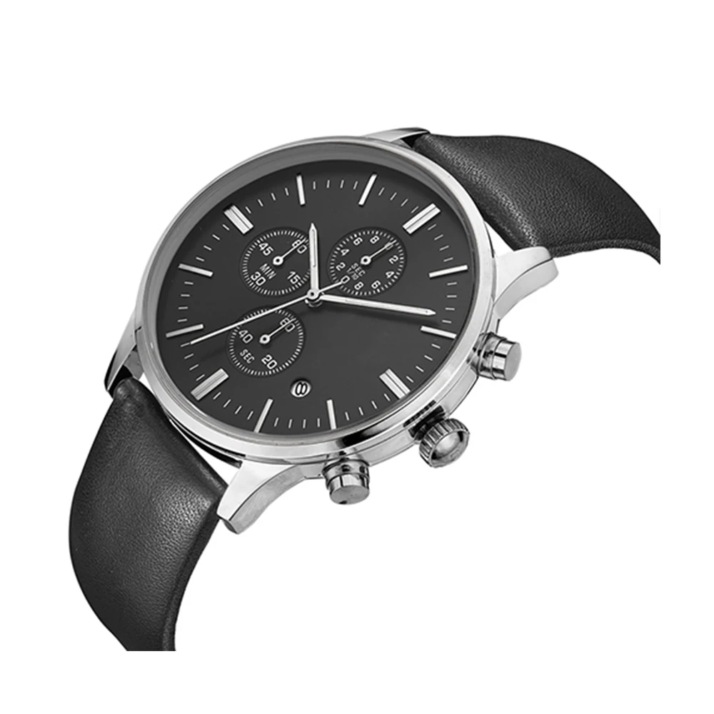 
Selling Three-point Chronograph watch Casual Men Genuine Leather waterproof movement quartz Watch Spot 