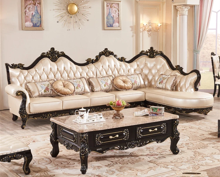 Sofás Europeos Para Sala De Estar,En Forma De L,De Cuero Tallado De