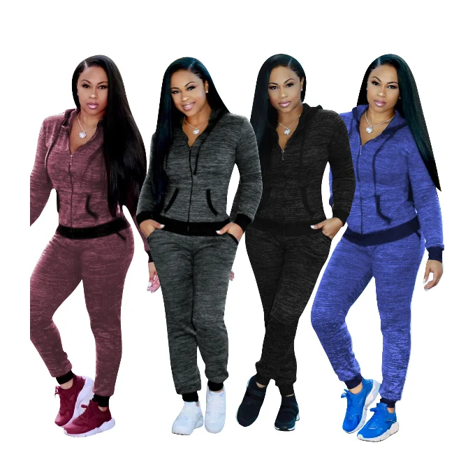 

SP2499A Spring Autumn Long Sleeve 2pcs Trendy Black Women Tracksuits, N/a