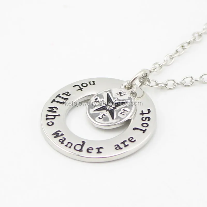 

Not All Those Who Wander Are Lost Necklace Silver Handmade Wanderlust Compass Charm Necklace