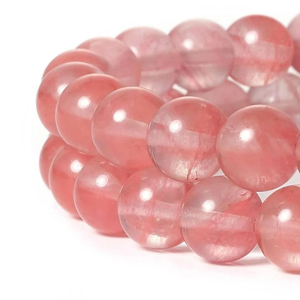 Smooth Beads for Jewelry Making DIY Handmade Crafts Rose Cherry Quartz Gemstone Loose Beads