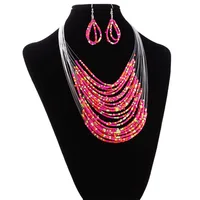 

Fashion African Statement Jewelry Sets Bohemian Multilayer Colorful Resin Beads Women Necklace Earrings Set (KJ045)