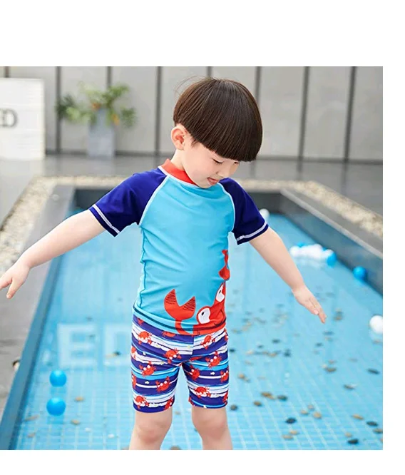 Traje de Baño Dividido para Niños Camiseta de Baño de Manga Corta Cuello Redondo Pantalones Cortos de Baño de Dinosaurio Conjunto de Ropa de Natación Niños 