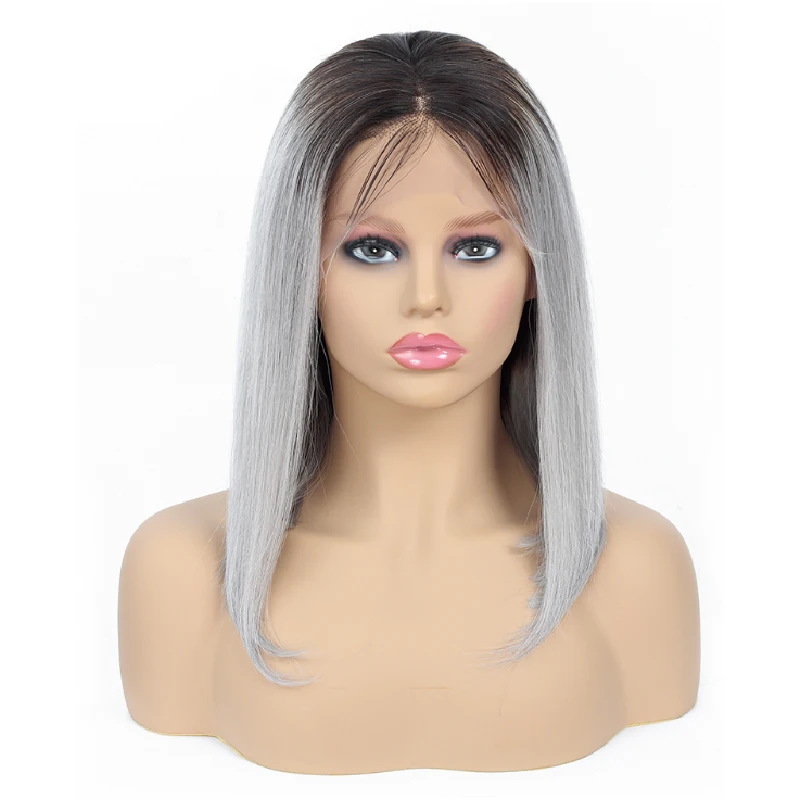 

Aliexpress human hair wigs Dropship Non Remy Virgin Hair Two Tone Gray Hair Lace Wig 1B Gray Lace Frontal wigs