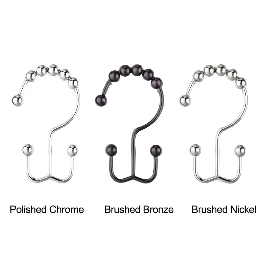Stainless Steel Heavy Duty Roller Ball Double Shower Curtain Hooks