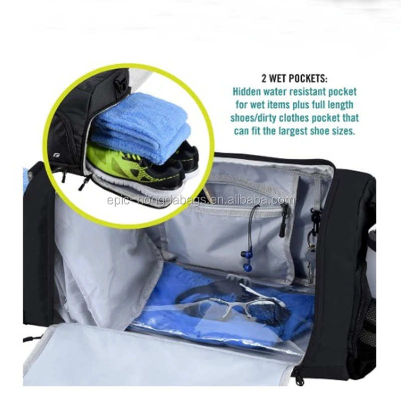 gym bag with compartment for wet clothes