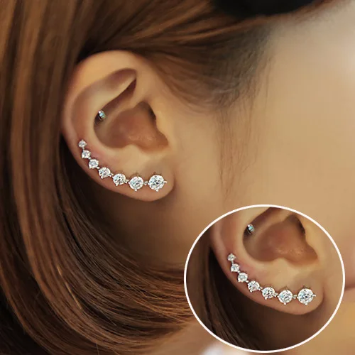 

Korean Fashion Set with Ear Pair and Ear Bone Flash Drill Zircon Ear Needle Earring Earrings For Women Jewelry Earings, Sliver