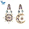 Wholesale fashion vintage alloy crystal gem star moon necklace