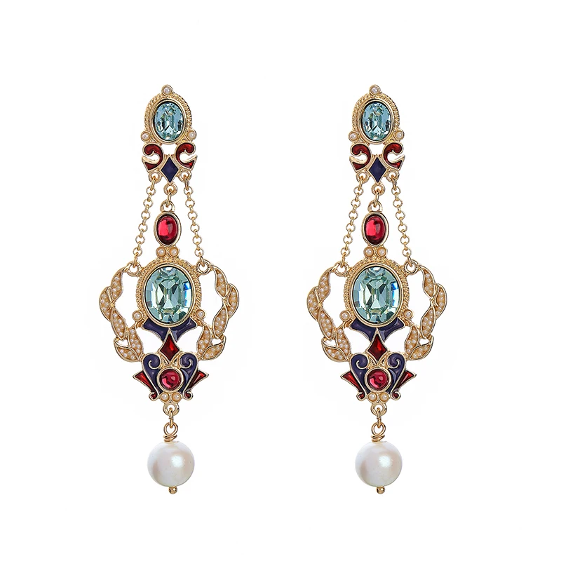 

ed01650c Pearl Charm Enamel Pendant Earrings For Girls Vietnam Jewelry, As picture