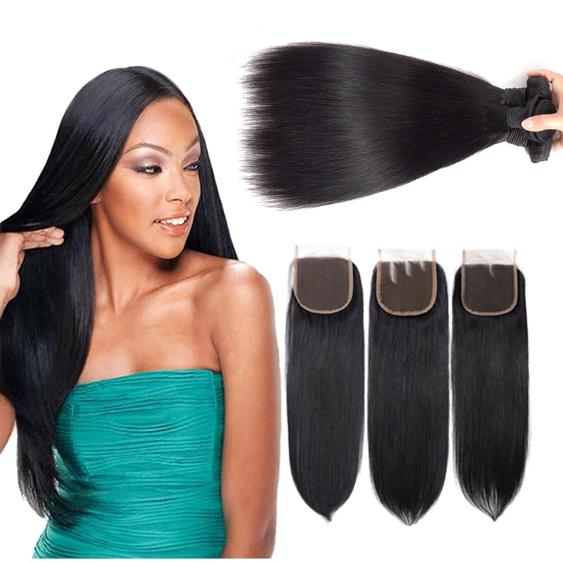 

8A Peruvian Straight Human Hair Bundles with Closure Peruvian Virgin Hair With 4x4 Lace Closure Peruvian Malaysian Indian Hair