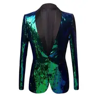 

New Mens Shawl Lapel Shiny Green Blue Sequins Blazers DJ Night Club Slim Fit Suit Jacket Stage Singers Costume Prom Dress