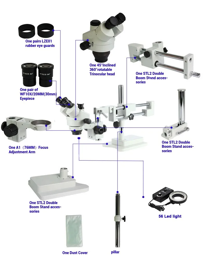 Strong Flexible Trinocular Double Arm Base For Stereo Zoom Microscope