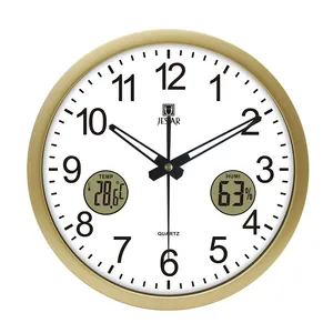 Image of Round Temperature Mute plastic mirror Electronic Digital Wall Clock
