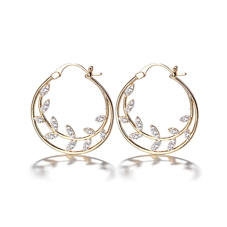 

DTINA New Design Olive Branch Leaf Artificial Diamond Hoop Earrings