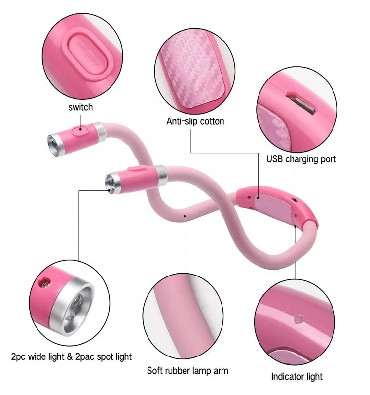 
Hand Free Best for Bed Reading or read in car Flexible Arm 4 Super Brightness 4-Level light Control Rechargeable LED book Light 