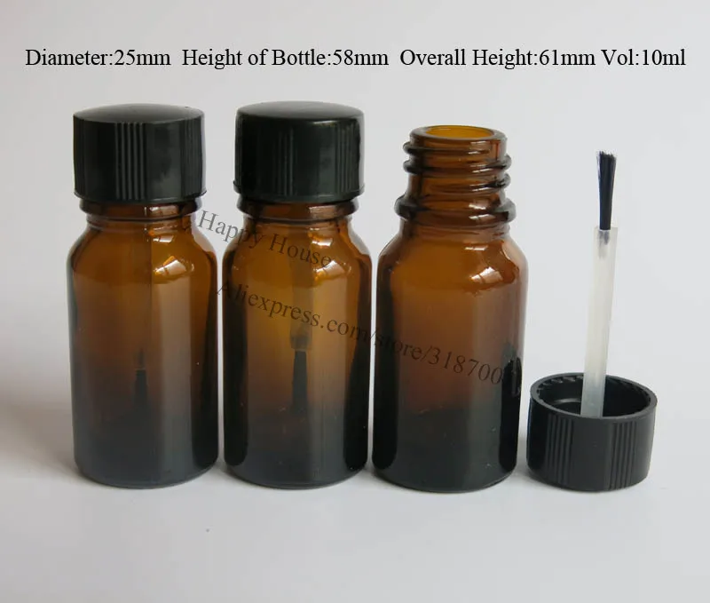 360pcs lot 10ml Empty Amber Glass Oil Bottle with Brush Cap 10cc Brown Nail Polish Container